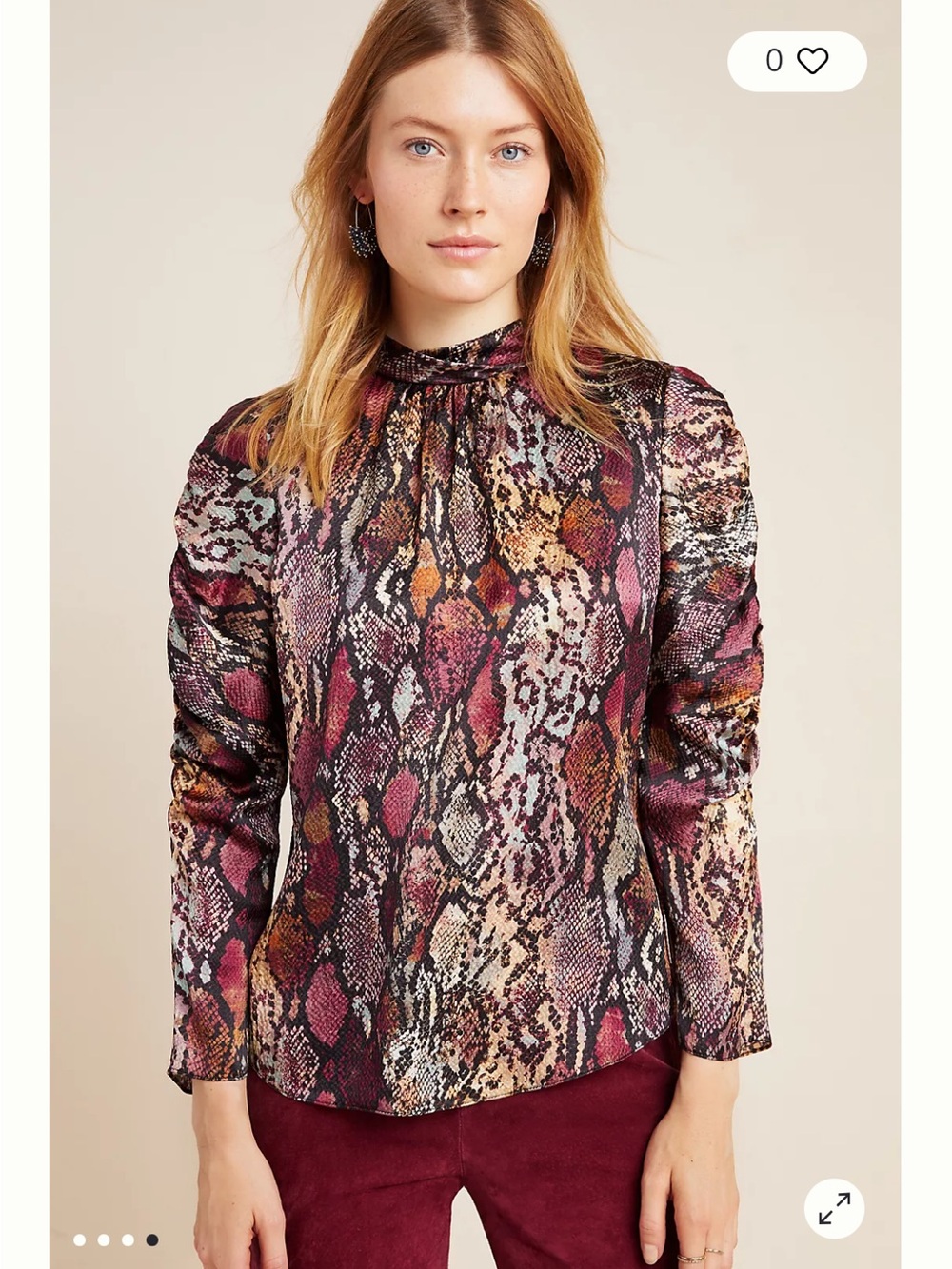 Rebecca Taylor Burgundy Multi Snake-Print Blouse-Size 10
